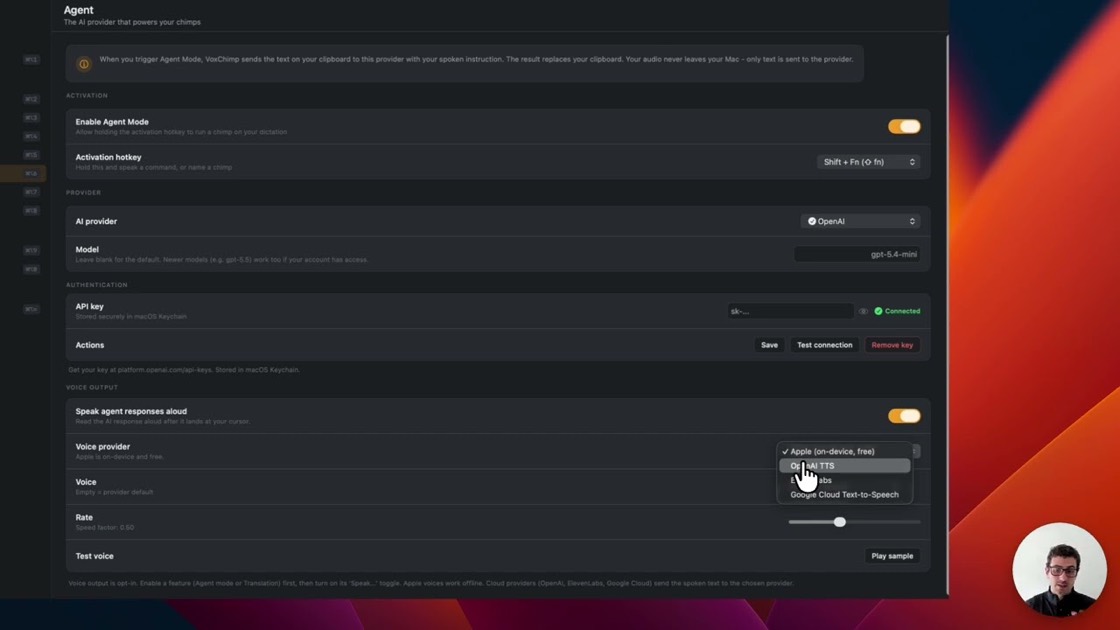 VoxChimp Agent Mode processing a command with web search