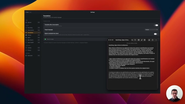 VoxChimp translating dictation into another language